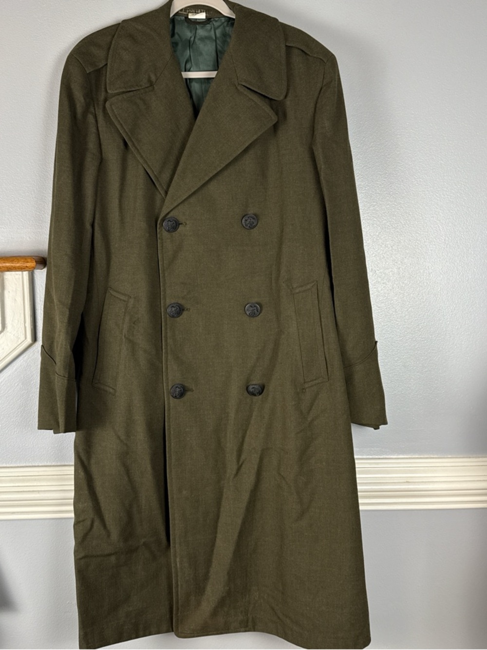 Vintage 1970s Military Coat Serge Green 100% wool
